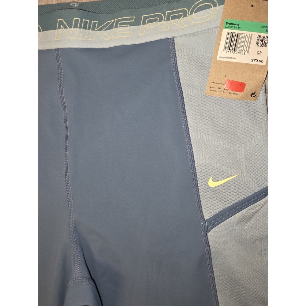 Nike Pro High-Waisted 7/8 Training Aqua Blue Leggings XL DX0063-440 - Picture 5 of 9